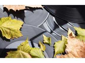 Background of vinyl records and autumn leaves. Photo by fotolia.com.