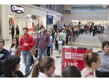 Shoppers wait in line for the grand opening of the Forever 21 Red store at Devonshire Mall, Saturday, October 31, 2015.    (DAX MELMER/The Windsor Star)