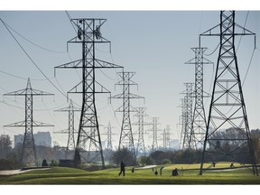 In this file photo, hydro towers are seen over a golf course in Toronto on Wednesday, Nov. 4, 2015. THE CANADIAN PRESS/Darren Calabrese