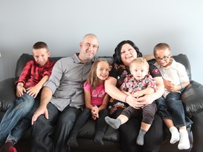 The Meloche family (from left: Ethan, Heath, Jai-lynn, Sonia, Christian and Nathan) are shown in their Tecumseh home.
- Anna Cabrera Cristofaro photo: Special to Windsor Star