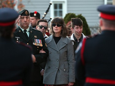 Family members  of John Gallagher as the  Canadian soldier arrives in Blenheim, Ontario on November 20, 2015.  Gallagher was killed battling ISIS in Syria.  A procession travelled down the Highway of heroes from Toronto to Blenheim, Ontario.