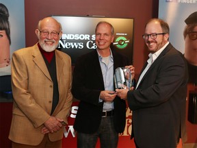 Windsor historian Larry Kulisek, Windsor Star reporter Craig Pearson, and Daniel Wells of Biblioasis with the first ever Kulisek award for promoting local history. Photographed in the Star News Cafe on Nov. 13, 2015.