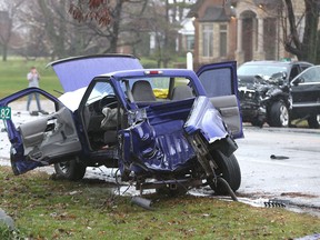 Ontario Provincial Police are investigating a serious accident between a pickup truck and a Jeep Cherokee on Talbot Street West at County Road 31 in Leamington, Ont. on Nov. 27, 2015.