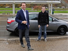Niagara West-Glanbrook MPP Tim Hudak steps out of an Uber vehicle near Table Rock in Niagara Falls on Nov. 12, 2015. He was the first Uber passenger in Niagara, while Justin Burrows was the first driver.