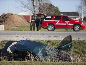 Fire crews are on scene of a two-car collision on Manning Road on Sunday, Nov. 15, 2015.