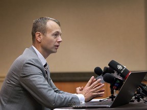Lawyer Robert Talach speaks during a press conference regarding a civil suit against priest Linus Bastien on Monday, November 16, 2015, in Windsor, Ont. Talach is representing three alleged victims.