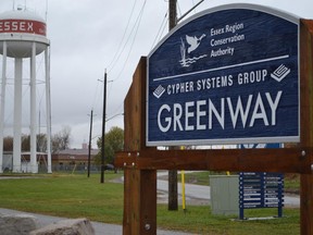 The newly named Cypher Systems Group Greenway begins in the urban centre of Essex near the town's water tower.