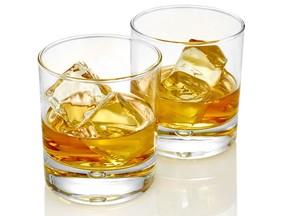 Whisky with ice cubes.