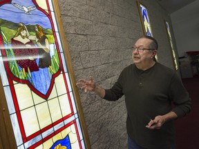 Larry Gardner, stained glass artist, talks about the stained glass windows recently installed in the Good Shepherd Lutheran Church in Amherstburg, Saturday, Nov. 21, 2015.