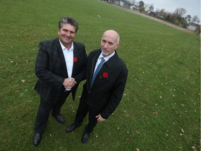 David Musyj, left, president and CEO Windsor Regional Hospital, and Mark Ferrari, executive director Windsor Family Health Team, are photographed at the site of the former Grace Hospital in Windsor on Tuesday, Nov. 10, 2015.