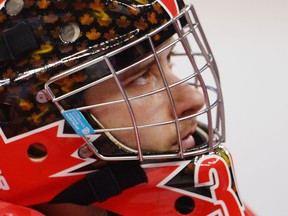 Goalkeeper Corbin Watson of Canada looks dejected after the Ice Sledge Hockey Play-off semi final between Canada and the United States of America during day six of Sochi 2014 Winter Paralympic Games at Shayba Arena on March 13, 2014 in Sochi, Russia.  (Photo by Dennis Grombkowski/Getty Images)