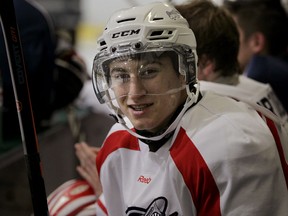 Gabe Vilardi takes part in Spits mini-camp action at WFCU community rinks on May 15, 2015.