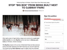 An online petition has been launched to prevent a Big Box development next to the Ojibway Complex.