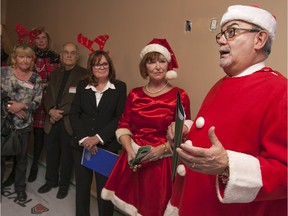 Tecumseh Mayor Gary McNamara speaks to attendees at the nearly complete Hospice Erie Shores Campus in Leamington on Monday, Dec. 14, 2015.