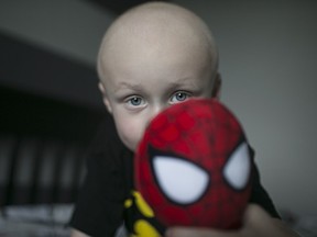 Lakeshore, Aug. 1, 2015: Mason Macri, 3, pictured in his home, has been diagnosed with a rare form of cancer.