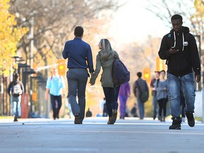 University of Windsor students and staff walk on campus near University Avenue in this in this November 2015 file photo.