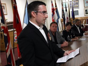 Veteran Bruce Moncur speaks during a visit from NDP leader Thomas Mulcair at the legion in Amherstburg on Thursday, August 21, 2014.               (Tyler Brownbridge/The Windsor Star)