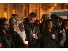 WINDSOR, ONTARIO - NOVEMBER 19, 2015 - Nearly 100 students at the University of Windsor took part in a candlelight vigil on Thursday, Nov. 19, 2015 to promote world peace and to denounce terror around the world. The event was organized by a collection of organizations including the Thaqalayn Muslim Association, the University of Windsor's Model United Nations and University of Windsor Students' Alliance. (JASON KRYK/WINDSOR STAR)