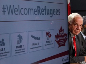 John McCallum, Minister of Immigration, Refugees and Citizenship, announces Canada's plan to resettle 25,000 Syrian refugees, during a press conference at the National Press Theatre in Ottawa on Nov. 24, 2015.