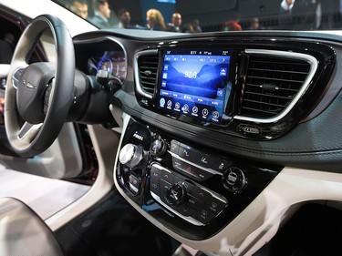 The interior of the 2017 Chrysler Pacifica is shown on Monday, Jan. 11, 2016, at the North American International Auto Show in Detroit, Mich.