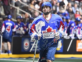 Brett Hickey of the Toronto Rock is pictured playing against the Rochester Nighthawks on Jan. 14, 2016 at the Air Canada Centre in Toronto.