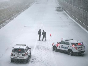 Windsor police investigate a fatal pedestrian collision on E.C. Row Expressway on Jan. 10, 2016. (Dax Melmer/Windsor Star_