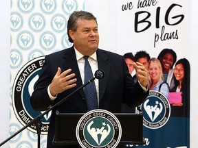 John Zucchet speaks during a press conference in which the school board handed over control of Windsor Stadium to the AKO Fratmen organization at Hon. W.C.Kennedy Collegiate Institute in Windsor on Tuesday, February 24, 2015. AKO will run the stadium and is looking to make some major upgrades. (TYLER BROWNBRIDGE/The Windsor Star)