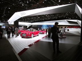 The Audi exhibit is shown at the 2016 North American International Auto Show Jan. 12, 2016 in Detroit, Mich.