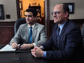 United States Consul General for Ontario Juan Alsace (L) meets with Windsor Mayor Drew Dilkens on Wednesday, Jan. 13, 2016.