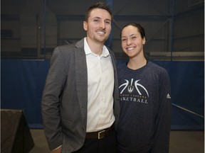 Ryan Steer, left, interim head coach of the Lancers men's basketball team, is pictured with his sister, Carly Steer, a second-year guard with the Lancers women's basketball team, while at the St. Denis Centre, Saturday, Jan. 30, 2016.