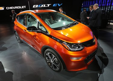 The Chevrolet Bolt EV is shown on Monday, Jan. 11, 2016, at the North American International Auto Show in Detroit, Mich.