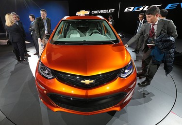 The Chevrolet Bolt EV is shown on Monday, Jan. 11, 2016, at the North American International Auto Show in Detroit, Mich.