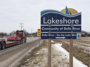 A LakeShore/ Belle River sign is displayed on Country Rd 42 in Lakeshore, Ontario on January 15, 2015.