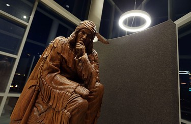 A wood carving of Tecumseh is seen at the Chimczuk Museum in Windsor on Thursday, Jan. 14, 2016.