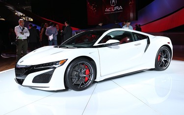 The Acura NSX  during the 2016 North American International Auto Show on Jan. 12, 2016 in Detroit, Mich.