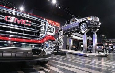 The GMC Sierra Denali is displayed at the 2016 North American International Auto Show on Jan. 12, 2016 in Detroit, Mich.