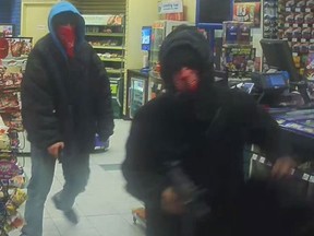 Windsor police are searching for two armed suspects who robbed a Mac's Convenience store in the 2600 block of Lauzon Road early Wednesday, Jan. 20, 2016