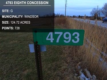 The fifth highest scoring site was at 4793 Eighth Concession in Windsor, Ont. The site was submitted by a person or corporation that has been blacked out for anonymity. It scored 728 points.