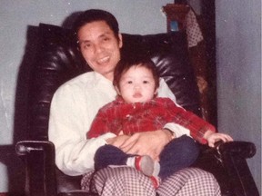 Sitting in his favourite chair, Jose Angel Chau watches the Montreal Canadiens on TV with his daughter Jennifer in this 1977 photo.