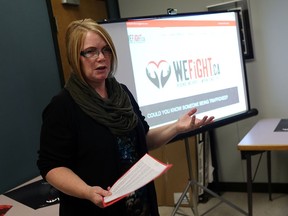 Maureen Thrasher introduces the wefight.ca website during a press conference at Legal Assistance of Windsor in Windsor on Thursday, Jan. 21, 2016. The website was created to educated and help those involved with human trafficking.