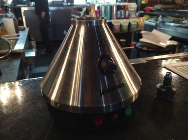 A close-up of a Volcano brand vaporizer at Higher Limits cannabis vapour lounge in downtown Windsor.