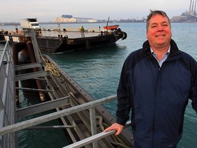 Truck ferry owner Gregg Ward at the Windsor dock where trucks of all shapes and sizes are transported across the international border between Windsor and Detroit.