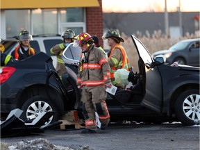 Scene of a serious motor vehicle accident involving two vans, a pickup truck and crossover SUV on County Road 42 near the 7th Concession in Windsor, Ontario.