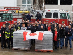City of Windsor firefighters Local 455 partnered with Real Canadian Superstore, Caesars Windsor and Unifor Local 444 to transport 16 skids of bottled water to Flint, Michigan February 10, 2016. The group gathered at Caesars Windsor loading dock to watch as the last cases were loaded.