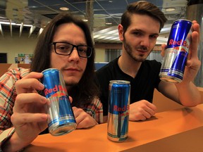 University of Windsor students Shawn Florence, left, Jacob Skrzypa and Alex Forman (not shown) are hoping to compete in Red Bull Can You Make It? competition in Europe.  Teams in the adventure must travel around Europe using Red Bull as currency.