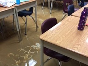 The floors of Sandwich West elementary school were covered in water on February 23, 2016 following a water main break.