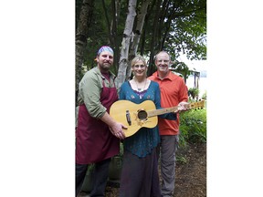 Martha and Todd Lucier are shown at their Northern Edge Algonquin retreat with Gregor Waters (left), their friend and business partner. Originally from Windsor, Waters’s talents as chef, gardener and master craftsman have come in handy. - courtesy Martha and Todd Lucier