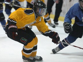 Dane Phaneuf, brother of the Ottawa Senators' Dion, plays for his Edmonton South Bruins during the Alberta Cup at the Don Hartman Sportsplex in Calgary April 23, 2009.