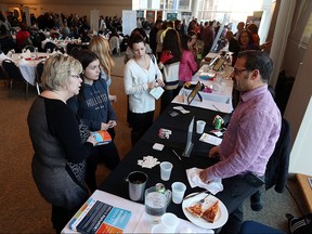 Employers and students meet during the third Build-a-Dream event at the St. Clair Centre for the Arts on Thursday, Feb. 11, 2016. The program seeks to entice young woman to consider different career pathways. The event attracted over 600 students and parents.