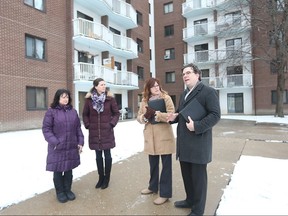 Vickie Pocock, district manager,  Michele Coulis, district manager, Kari Schofield, public affairs manager, and Kirk Whittal, chief operating officer for the Windsor-Essex Community Housing Corporation are pictured on Feb. 17, 2016.